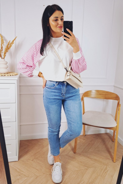 Bluza z łączonych tkanin róż 1