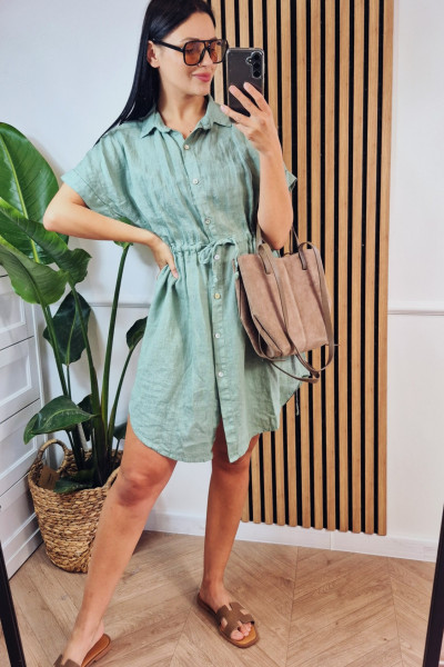 Sukienka lniana matcha 2