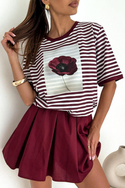 T-shirt w paski bordo maki 5