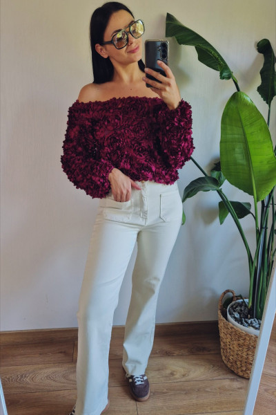 Bluzka hiszpanka bordo kwiaty