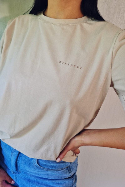 T-shirt basic beż 3