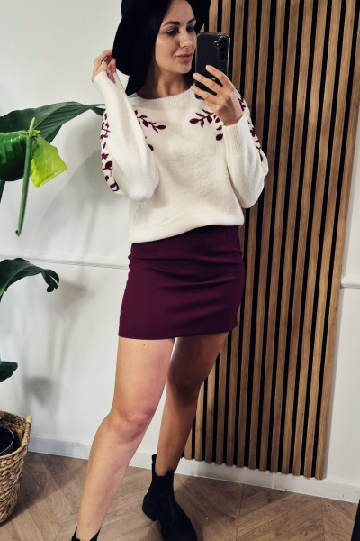 Sweter ecru z kwiatuszkami haft 1
