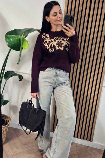 Sweter etno burgund 1