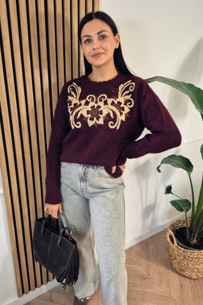 Sweter etno burgund 2